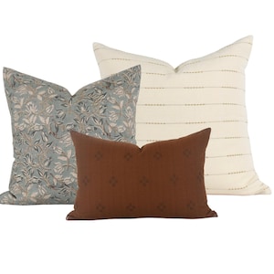 PILLOW COMBO 10 - Three Pillow Combo - Earthy neutral pillow, Fall Pillow, Spring pillow, Floral pillow, Brown pillow