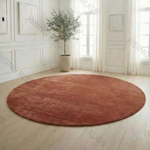 Handmade Terracotta Wool Round Rug – Minimalist Solid Color Carpet