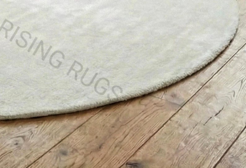 Handgetuft ivoorwit wollen loper – zachte glans, effen kleur afbeelding 13