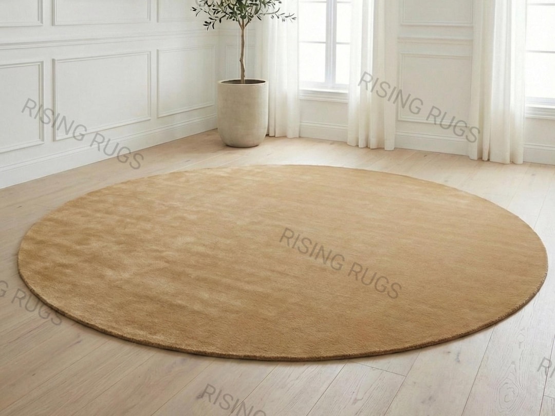 Carmel Color Rug Caramel Brown Round Rug – Solid Color Circle Area Rug Handmade Wool ...