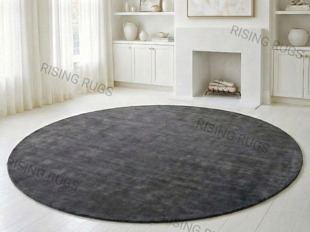 Round Grey Rug Wool Handmade Charcoal Grey Wool Round Rug – Minimalist Solid Color Carpet ...
