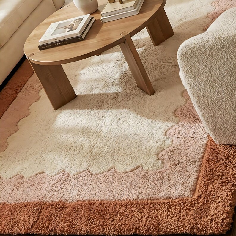 Hand Tufted Scalloped Wavy Border Rug, Beige and Terracotta Area Rug image 16