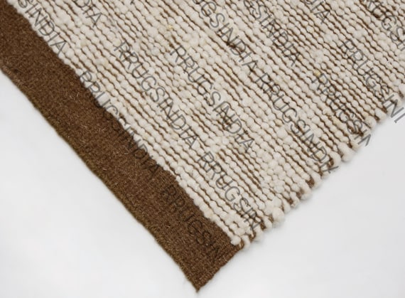 Handwoven Wool Area Rug – Brown & Cream Textured Boho Carpet
