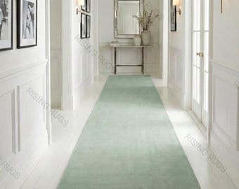 Sage Green Wool Runner Rug – Hand-Tufted Earthy Hallway Carpet