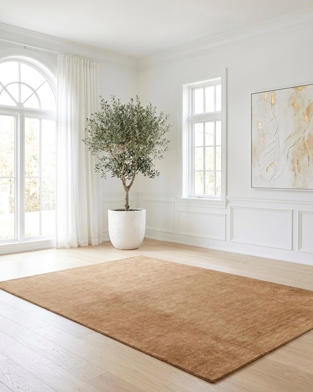 Rust Camel Rug Hand-tufted Wool Area Rug – Golden Camel Plush Carpet, Minimalist ...