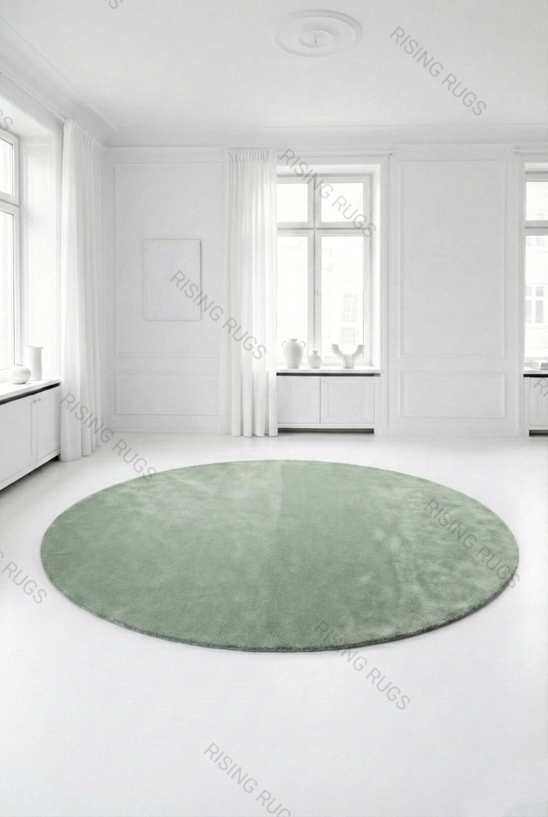 Sage Green Hand-tufted Wool Round Rug – Minimalist Plush Carpet for ...