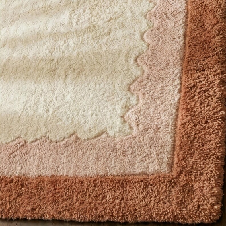 Hand Tufted Scalloped Wavy Border Rug, Beige and Terracotta Area Rug image 15