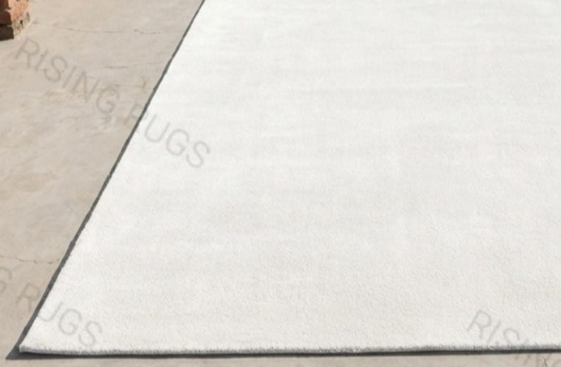 Handgetuft ivoorwit wollen loper – zachte glans, effen kleur afbeelding 9