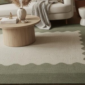 Hand Tufted Scalloped Wavy Border Rug, Beige and Terracotta Area Rug image 9