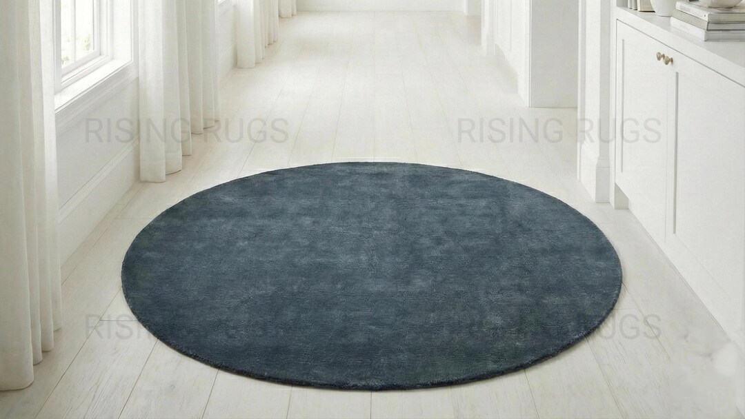 Hand-tufted Slate Blue Wool Round Rug – Minimalist Style - Etsy