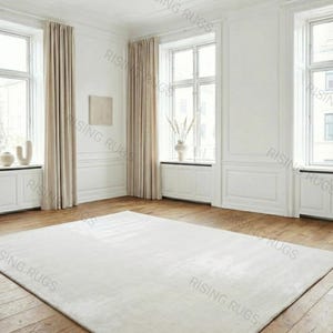 Handgetuft ivoorwit wollen loper – zachte glans, effen kleur afbeelding 5