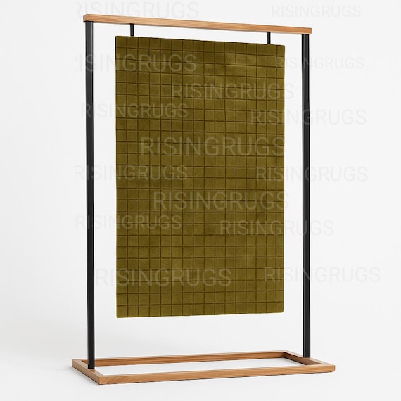 Hand-Tufted Loop Cut Olive Green Wool Rug: Modern Geometric Grid