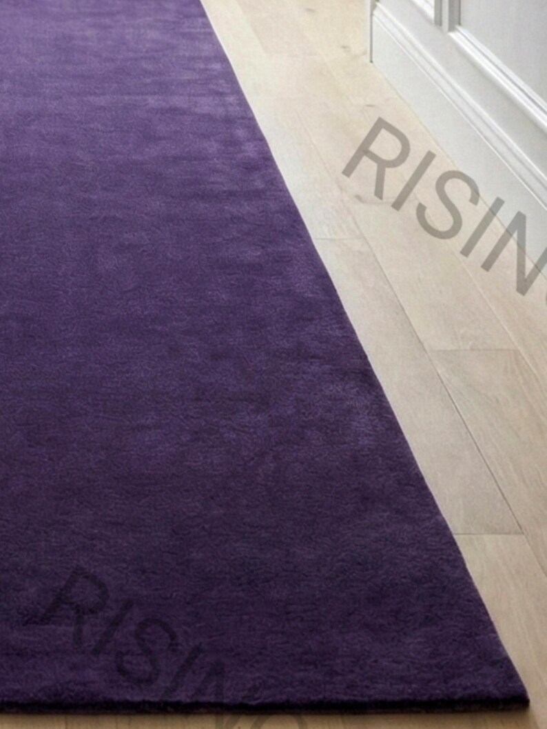 Handmade Plum Purple Wool Runner Rug – Solid Violet Hallway Carpet ...