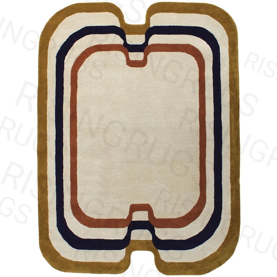 Hand-Tufted Wool Rug – Retro Geometric Arch Design | Playful Modern Carpet | Vintage-Inspired Home Decor & Gift