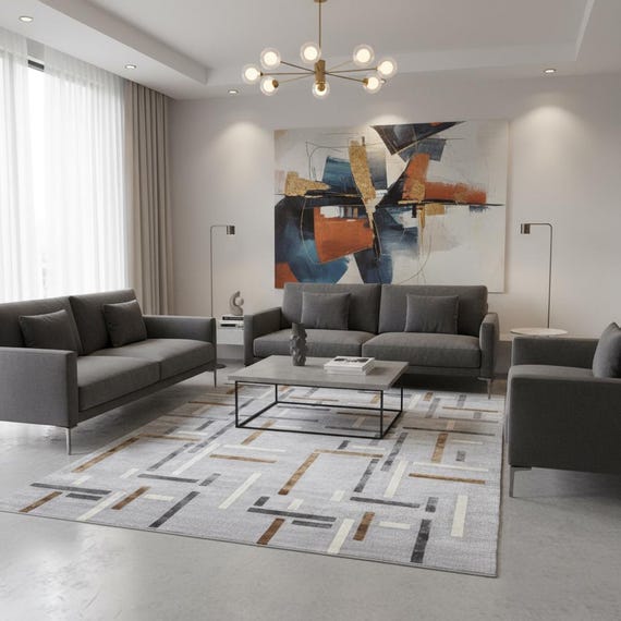 Hand-Tufted Tencel Rug – Modern Stone Design, Soft Beige Carpet