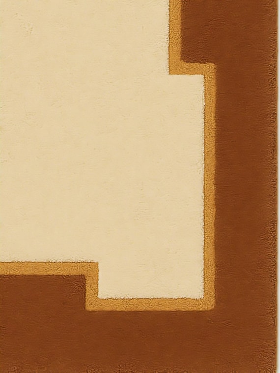 Modern Geometric Wool Rug – Handcrafted Cut Pile Carpet with Bold Border Design