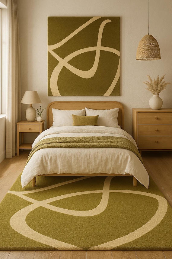 Modern Abstract Wool Rug – Handcrafted Cut Pile Carpet with Artistic Line Design