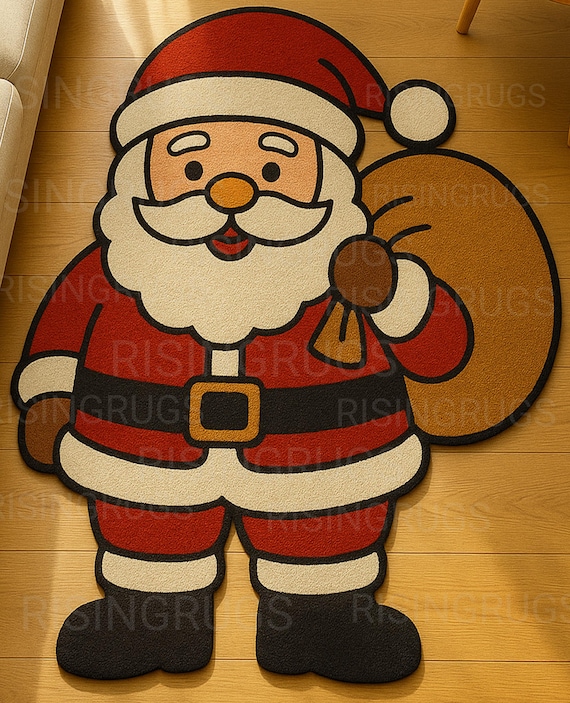 Hand-Tufted Wool Santa Rug – Christmas Holiday Decor