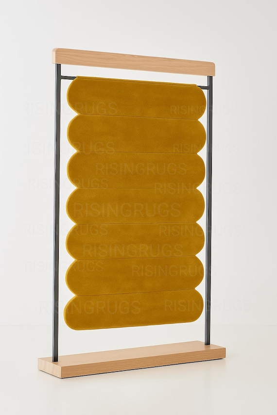 Hand-Tufted Mustard Scallop Edge Rug – Modern Geometric Wool Area Rug, Handmade Contemporary Carpet