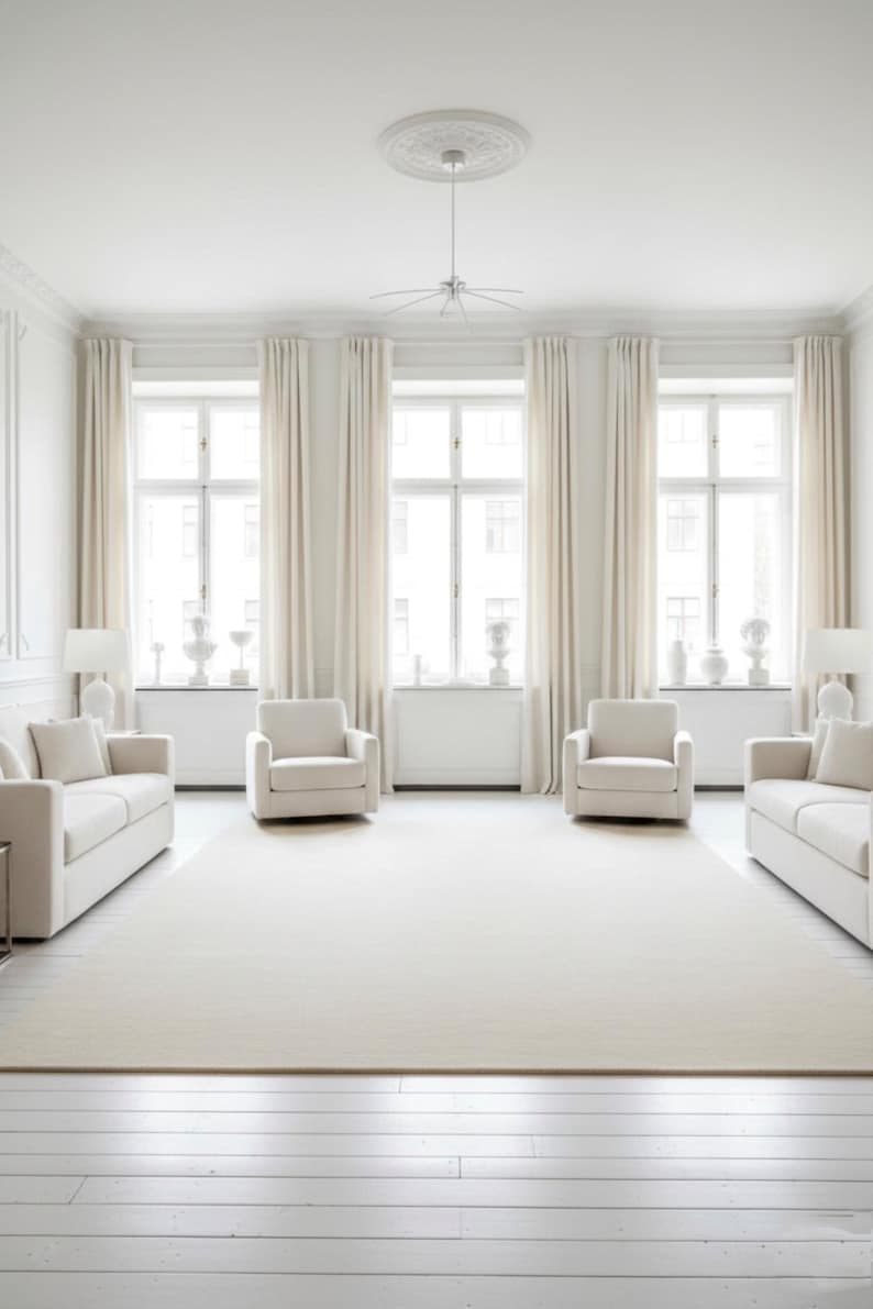Handgetuft ivoorwit wollen loper – zachte glans, effen kleur afbeelding 7