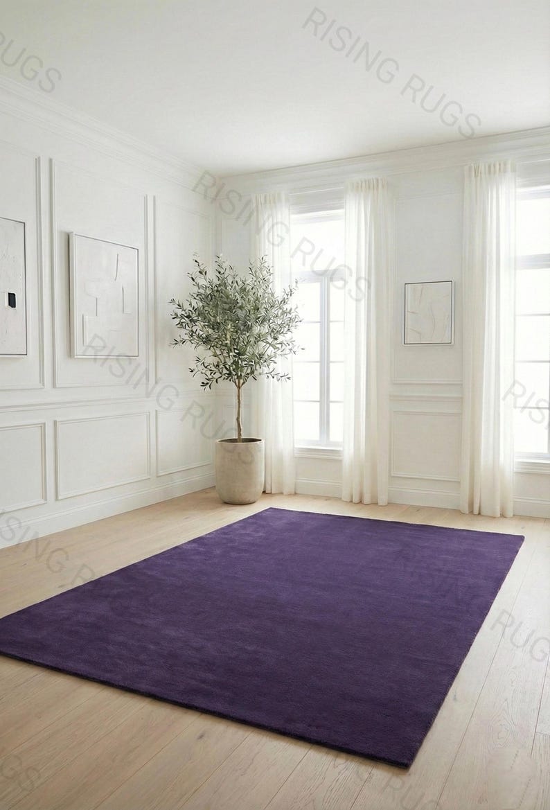 Handmade Plum Purple Wool Runner Rug – Solid Violet Hallway Carpet ...