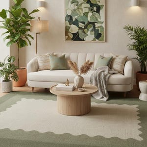 Hand Tufted Scalloped Wavy Border Rug, Beige and Terracotta Area Rug image 10