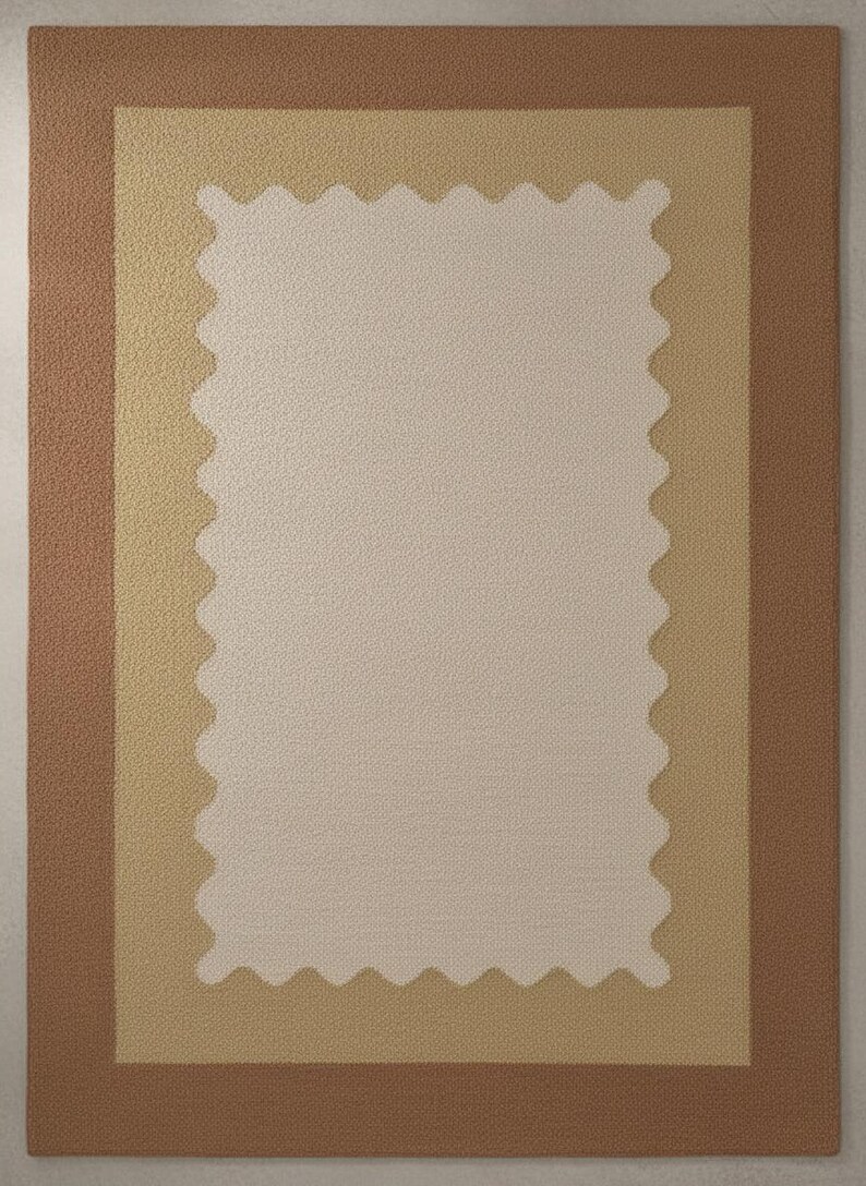 Hand Tufted Scalloped Wavy Border Rug, Beige and Terracotta Area Rug image 6