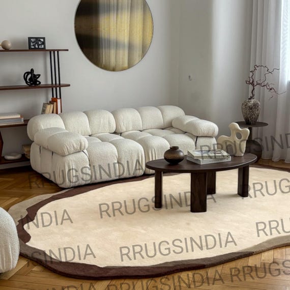 Hand Tufted Wool Rug: Organic Shape, Modern Brown Neutral Tones