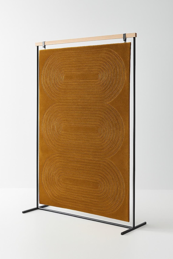 Hand-Tufted Mustard Wool Rug – Modern Wavy Textured Carpet