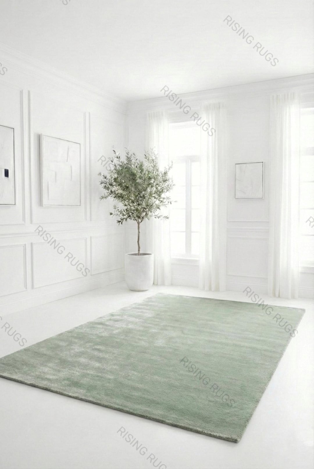 Sage Green Hand-tufted Wool Area Rug – Minimalist Moss Green Carpet for ...