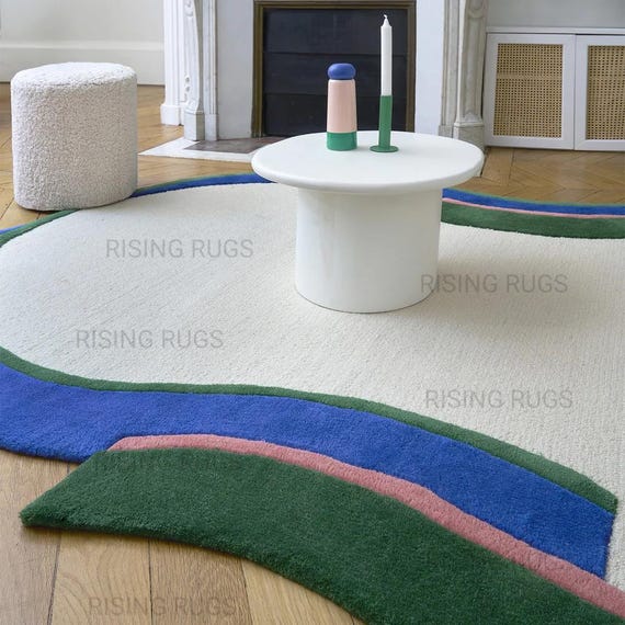 Abstract Wool Rug – Hand-Tufted, Multicolor Modern Art Carpet