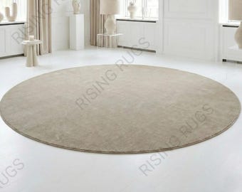 Tapis rond en laine touffeté main - tapis minimaliste beige taupe