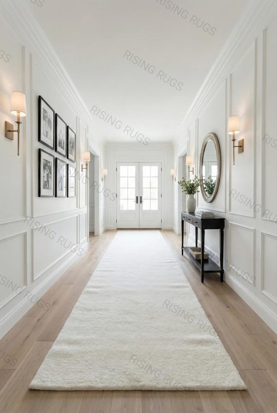 Hand-Tufted Ivory White Wool Runner Rug – Soft Sheen, Solid Color