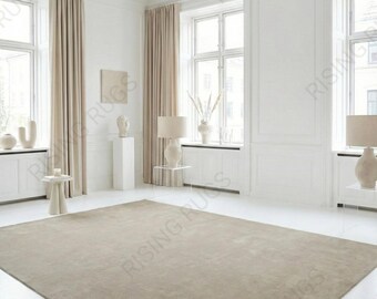 Handmade Taupe Wool Area Rug – Modern Minimalist Design