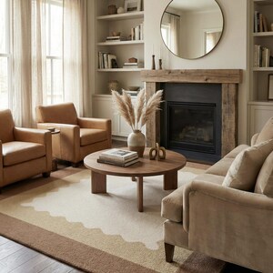 Hand Tufted Scalloped Wavy Border Rug, Beige and Terracotta Area Rug image 2