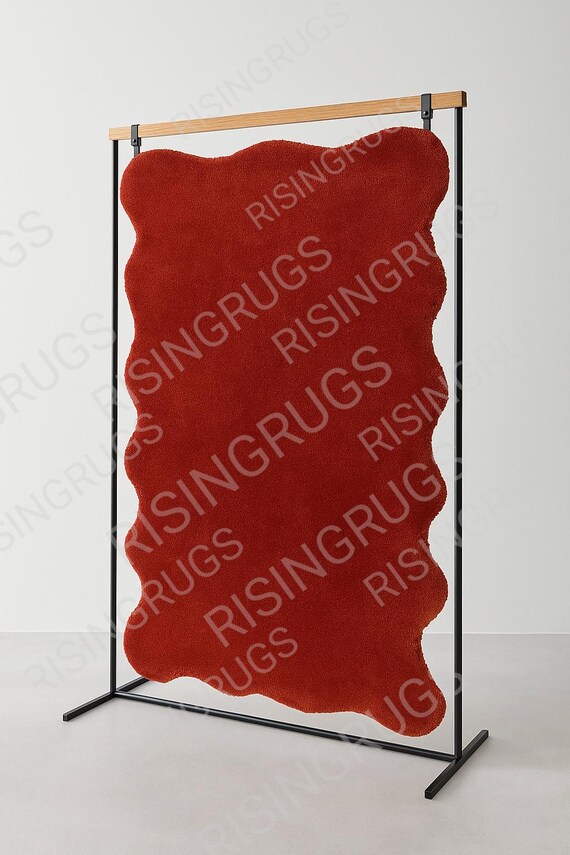 Hand-Tufted Red Wavy Rug – Modern Wool Blend Accent