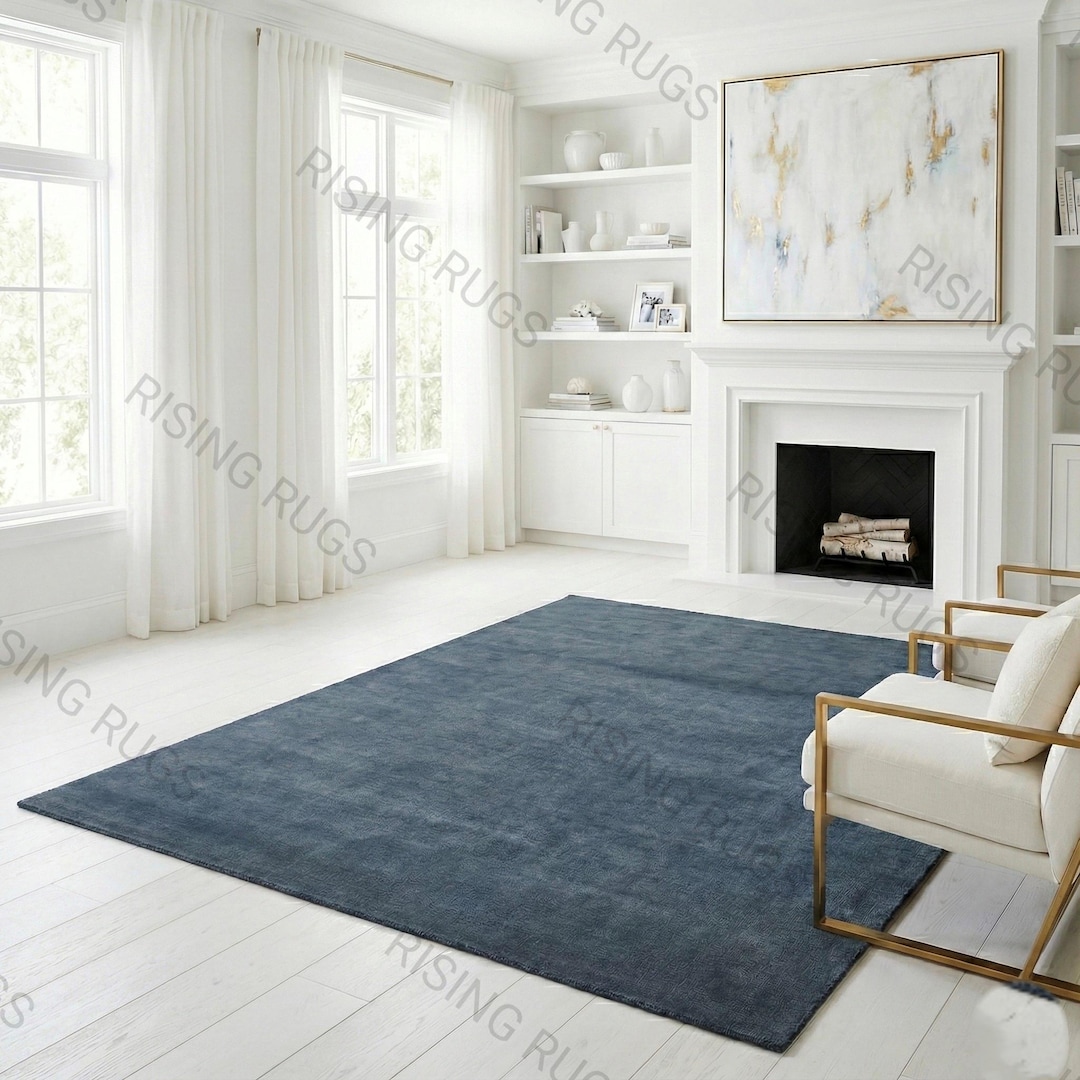 Small Blue Wool Rug Hand Tufted Slate Blue Wool Rug – Modern Minimalist Style - Etsy
