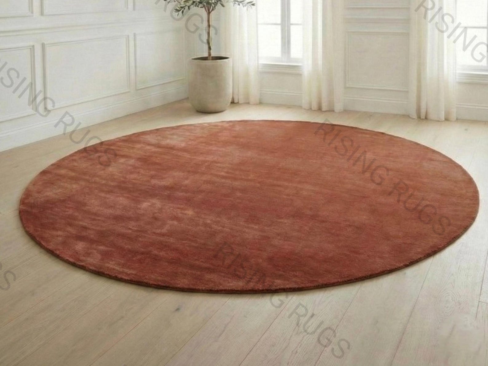 Small Rugs Solid Color Handmade Terracotta Wool Round Rug – Minimalist Solid Color Carpet - Etsy