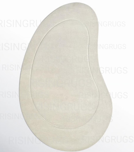 Handmade Wool Sculpted Rug – Irregular Beige Carpet, Modern Minimalist Design
