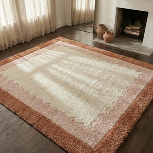 Hand Tufted Scalloped Wavy Border Rug, Beige and Terracotta Area Rug image 14