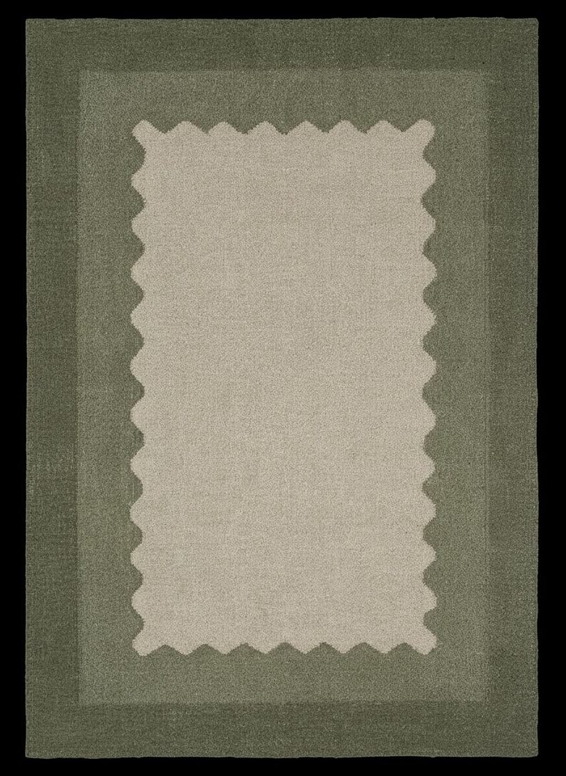 Hand Tufted Scalloped Wavy Border Rug, Beige and Terracotta Area Rug image 12