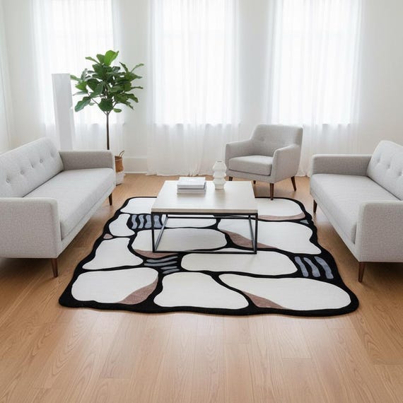 Hand-Tufted Tencel Rug – Modern Stone Pattern, Silky Soft Carpet