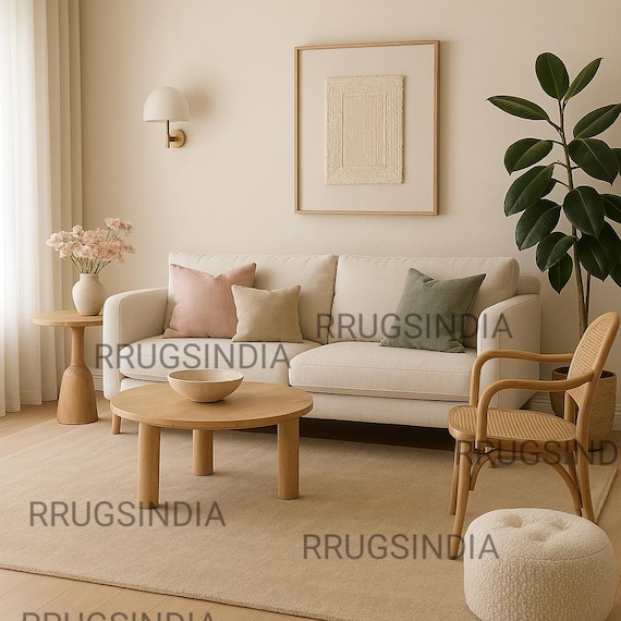 Handloom Wool Area Rug: Soft Cut Pile, Minimalist Modern Design