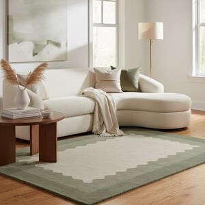 Hand Tufted Scalloped Wavy Border Rug, Beige and Terracotta Area Rug image 7