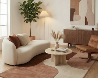 Hand Tufted Wool Area Rug – Abstract Terracotta Color Block