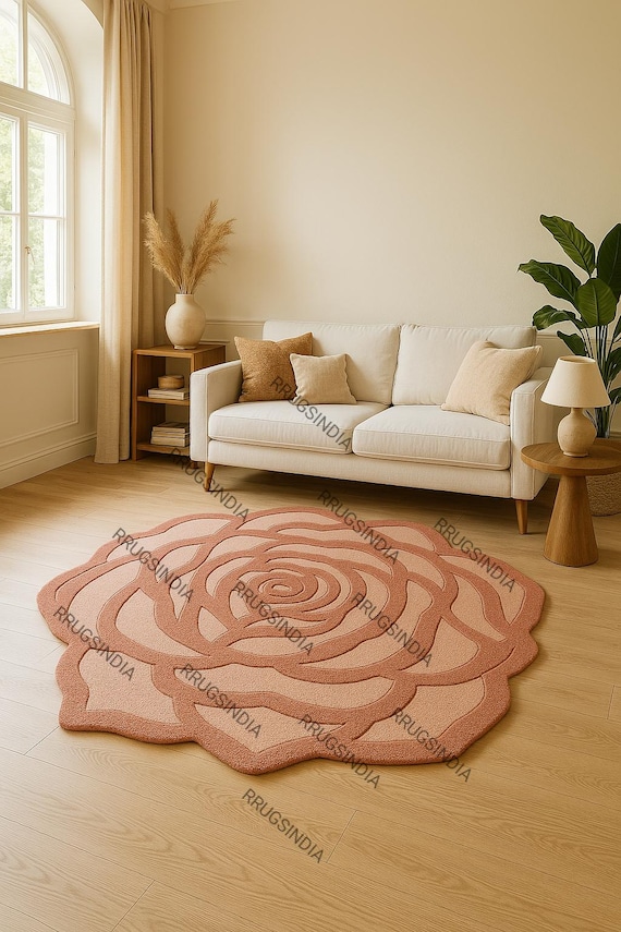 Rose-Shaped Wool Rug – Handcrafted Cut Pile Floral Carpet for Elegant Spaces