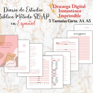 Diario de Estudio Biblico Metodo SOAP Descarga Digital Instantanea Imprimible | Libro de Reflexion Biblica Diaria-Estudio Biblico Personal