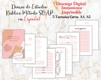 Diario de Estudio Biblico Metodo SOAP Descarga Digital Instantanea Imprimible | Libro de Reflexion Biblica Diaria-Estudio Biblico Personal
