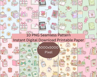 Book Theme Seamless Pattern Bundle Set-Print Digital Paper-aesthetic digital paper-scrapbook paper digital-printable pattern
