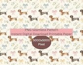 Dachshund dog coquette bow Repeating Seamless Pattern -Print Digital Pattern Paper-Tumbler Cup Wrap-Scrapbook Junk Journal Paper